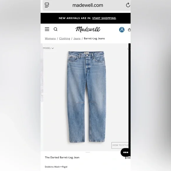 Madewell Blue Darted Barrel Leg Women's Jeans - Picture 2 of 7